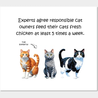 Experts agree responsible cat owners feed their cats fresh chicken at least 5 times a week - funny watercolour cat design Posters and Art